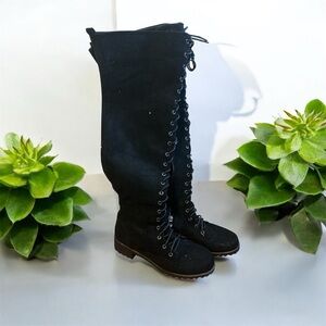 SHEIN Black Over the Knee Lace-Up Boots